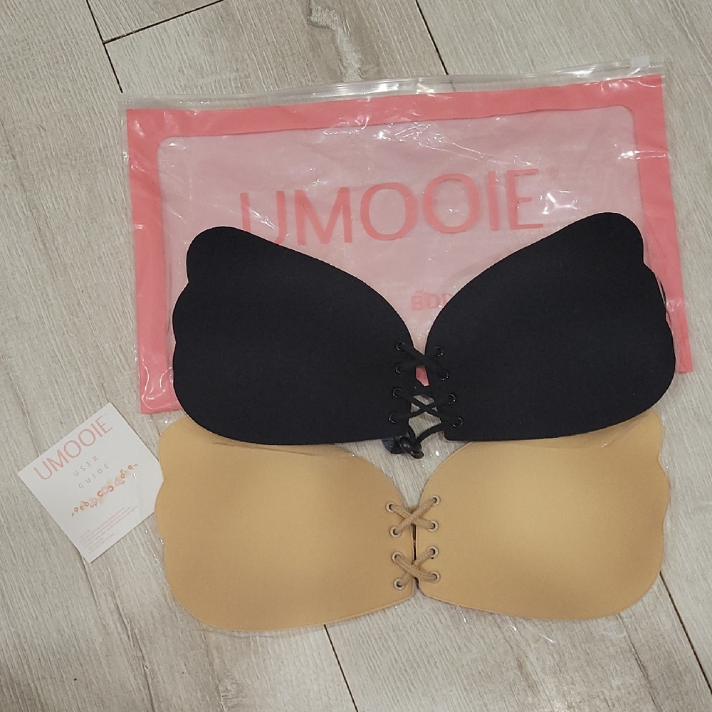 NEW Black and Tan Strapless Bra Set Adhesive Size C cup Set Of Two